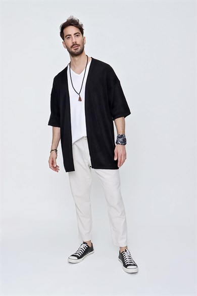 Chuba Erkek Rahat Kalıp Triko Kimono Siyah  22SM211