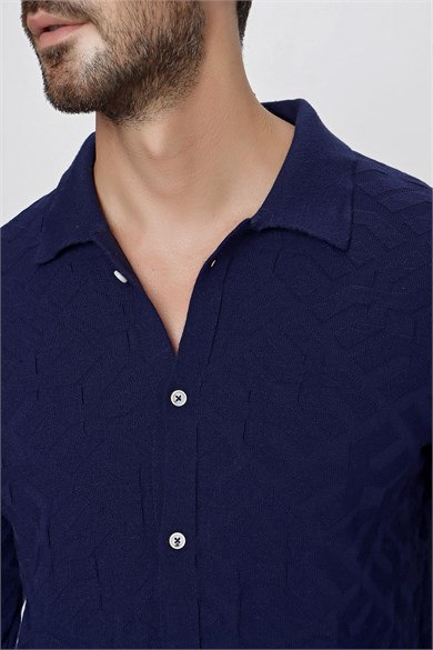 CHUBA Erkek Regular Fit Desenli Uzun Kollu Triko Gömlek Lacivert 23W211