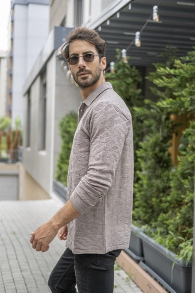 CHUBA Erkek Regular Fit Desenli Uzun Kollu Triko Gömlek Vizon 23W211