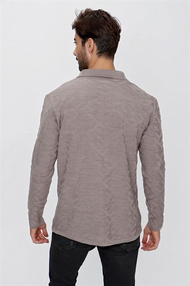 CHUBA Erkek Regular Fit Desenli Uzun Kollu Triko Gömlek Vizon 23W211