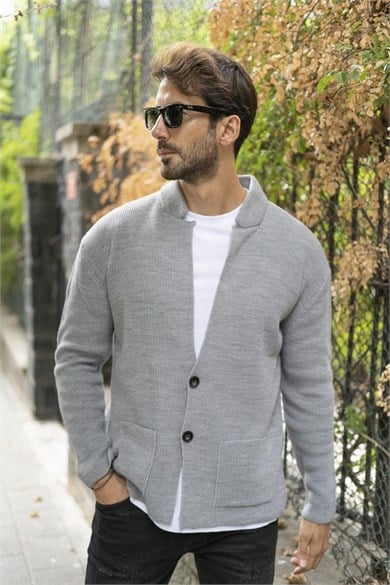 CHUBA Erkek Regular Fit Selanik Triko Hırka Gri 23W208