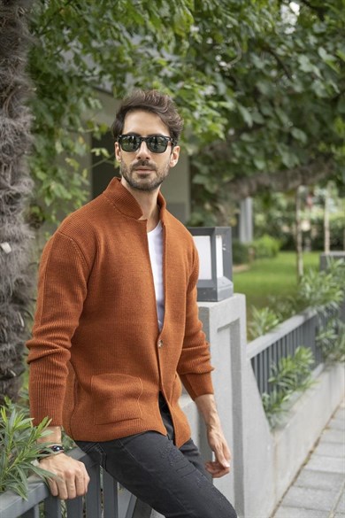 CHUBA Erkek Regular Fit Selanik Triko Hırka Tarçın 23W208