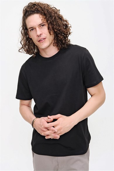 Chuba Erkek Siyah Bisiklet Yaka Regular Fit Basic Pamuklu T-Shirt 21S101