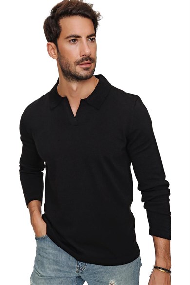 Chuba Erkek Siyah Reddington Polo Yaka Uzun Kollu İnce Triko Kazak 22W403