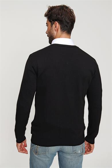 Chuba Erkek Siyah V Yaka Triko Kazak 20W151