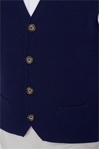 CHUBA Erkek Süs Cepli Regular Fit Triko Yelek Lacivert 23W218