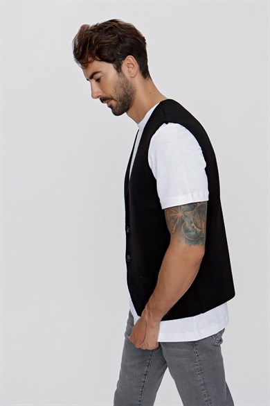CHUBA Erkek Süs Cepli Regular Fit Triko Yelek Siyah 23W218