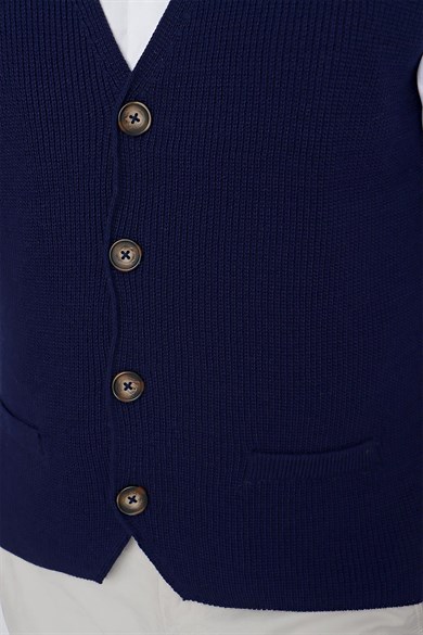 CHUBA Erkek Süs Cepli Regular Fit Triko Yelek Lacivert 23W218