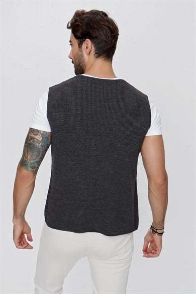 CHUBA Erkek Süs Cepli Regular Fit Triko Yelek Antrasit 23W218
