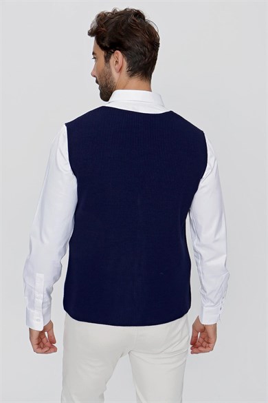 CHUBA Erkek Süs Cepli Regular Fit Triko Yelek Lacivert 23W218