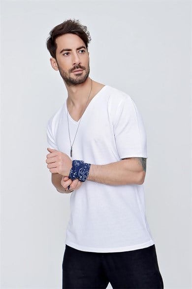 Chuba Erkek V Yaka Loose Fit Pamuklu İnce Triko T-Shirt Beyaz  22SM204