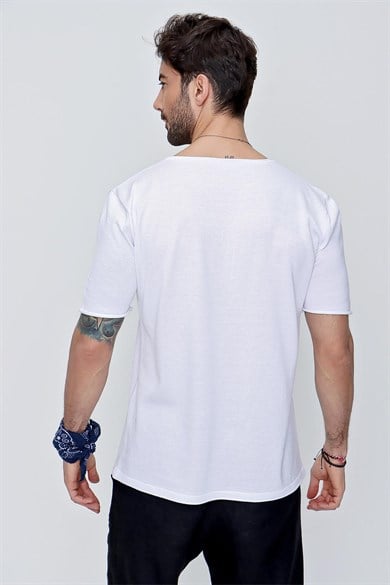 Chuba Erkek V Yaka Loose Fit Pamuklu İnce Triko T-Shirt Beyaz  22SM204