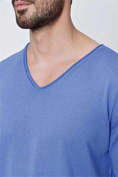 Chuba Erkek V Yaka Loose Fit Pamuklu İnce Triko T-Shirt İndigo  22SM204