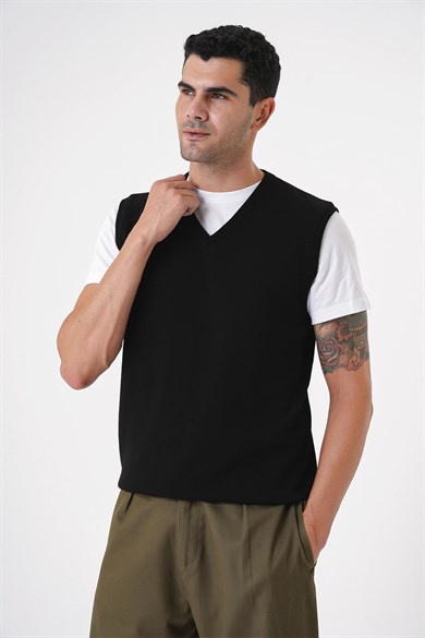 Chuba Erkek V Yaka Regular Fit Triko Süveter Siyah 25W2001