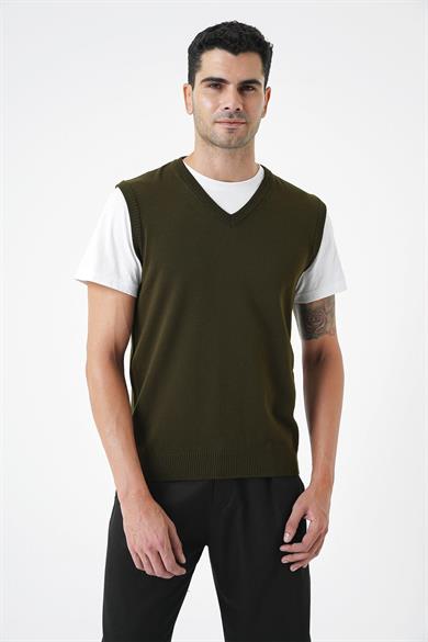 Chuba Erkek V Yaka Regular Fit Triko Süveter Haki 25W2001