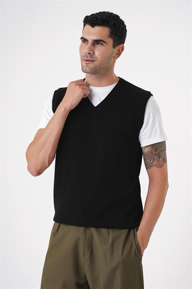 Chuba Erkek V Yaka Regular Fit Triko Süveter Siyah 25W2001