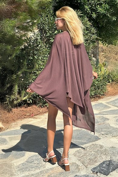 Chuba Kadın Asimetrik Kesim, Dökümlü, Viskon, Triko Pelerin ve Şal Kahve 25S3030