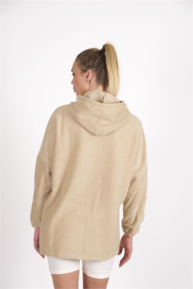 CHUBA Kadın Bej Kapüşonlu Oversize Outdoor Retro Polar Hoodie 22WK299