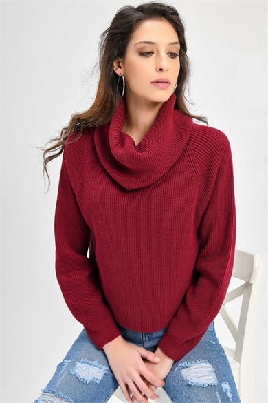 Chuba Kadın Degaje Balıkçı Yaka Kısa Selanik Triko Kazak 20W106