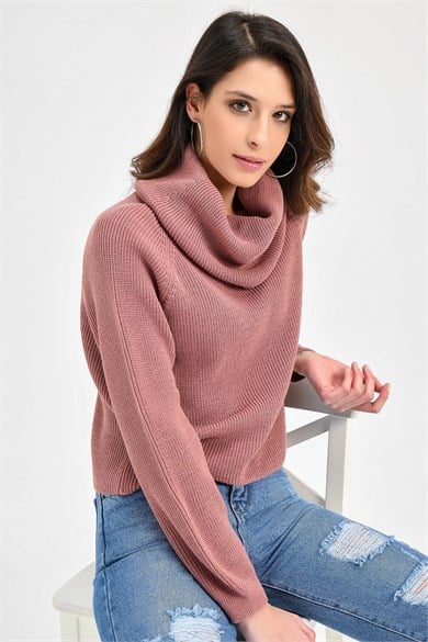 Chuba Kadın Degaje Balıkçı Yaka Kısa Selanik Triko Kazak 20W106