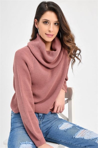 Chuba Kadın Degaje Balıkçı Yaka Kısa Selanik Triko Kazak 20W106