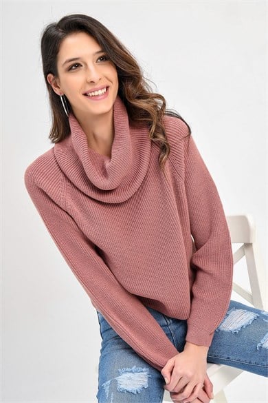 Chuba Kadın Degaje Balıkçı Yaka Kısa Selanik Triko Kazak 20W106