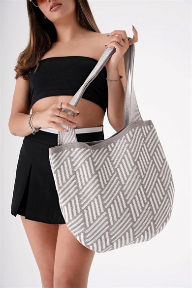 Chuba Kadın Etnik Bohem Triko Örgü Shopper Askılı Gündelik El & Omuz Çantası CHAX811 Vizon