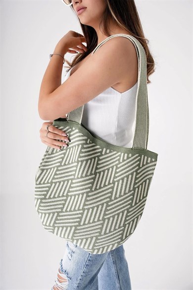 Chuba Kadın Etnik Bohem Triko Örgü Shopper Askılı Gündelik El & Omuz Çantası CHAX811 Yeşil