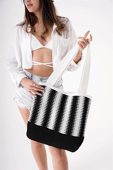 Chuba Kadın Etnik Bohem Triko Örgü Shopper Askılı Gündelik El & Omuz Çantası CHAX809 Beyaz