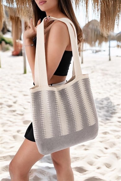 Chuba Kadın Etnik Bohem Triko Örgü Shopper Askılı Gündelik El & Omuz Çantası CHAX809 Vanilya