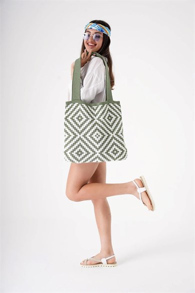 Chuba Kadın Etnik Desen Triko Örgü Gündelik Shopper El & Omuz Çantası CHAX810 Yeşil
