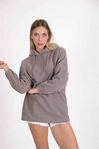 CHUBA Kadın Gri Kapüşonlu Oversize Outdoor Retro Polar Hoodie 22WK299