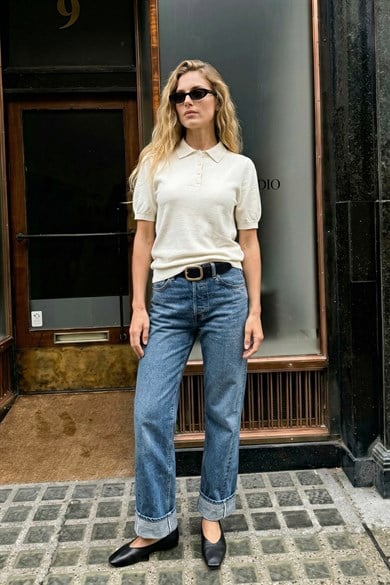 Chuba Kadın Kısa Kollu Düğmeli Polo Yaka Triko Kazak Beyaz 26S3042