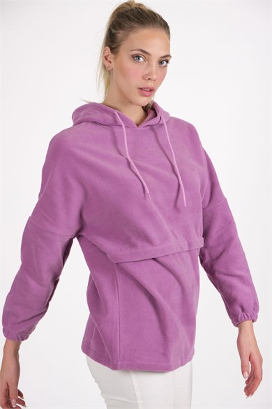 CHUBA Kadın Lila Kapüşonlu Oversize Outdoor Retro Polar Hoodie 22WK299