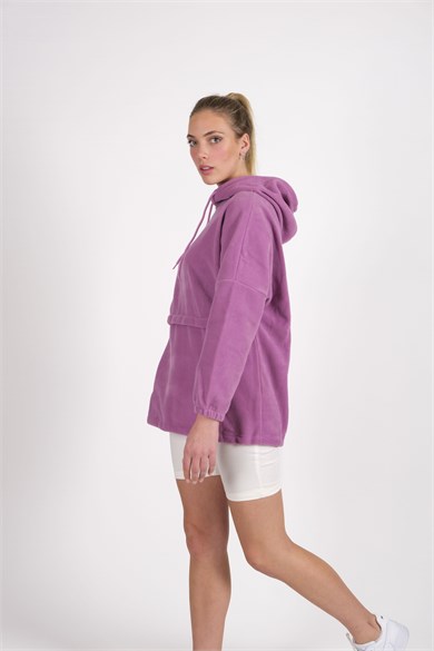 CHUBA Kadın Lila Kapüşonlu Oversize Outdoor Retro Polar Hoodie 22WK299