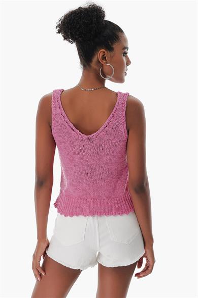 Chuba Kadın Pamuklu V Yaka Triko Atlet Pembe 23S1005