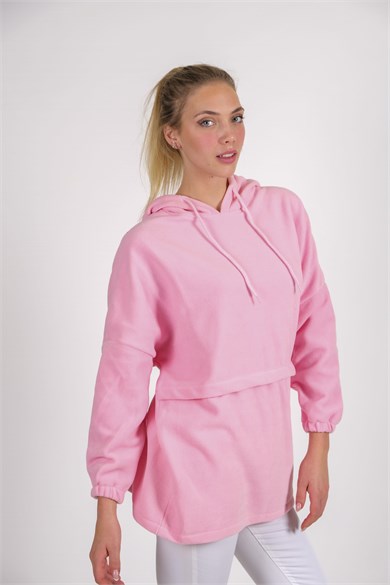 CHUBA Kadın Pembe Kapüşonlu Oversize Outdoor Retro Polar Hoodie 22WK299