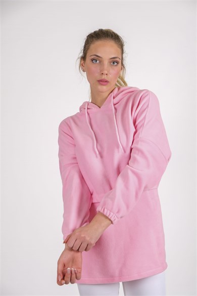 CHUBA Kadın Pembe Kapüşonlu Oversize Outdoor Retro Polar Hoodie 22WK299