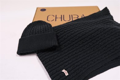 Chuba Kadın Saç Örgü Yumuşak Tuşe Atkı Bere Takımı Siyah 23W503