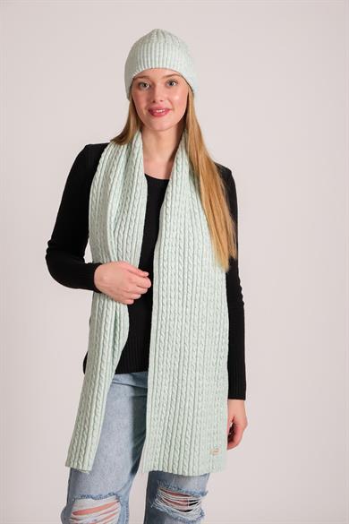 Chuba Kadın Saç Örgü Yumuşak Tuşe Atkı Bere Takımı Mint 23W503