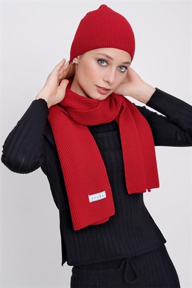 Chuba Kadın Selanik Triko Atkı Ve Bere Takım Kırmızı 22WK270  