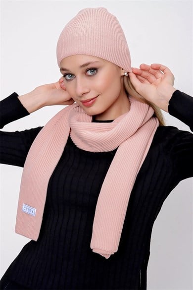 Chuba Kadın Selanik Triko Atkı Ve Bere Takım Pudra 22WK270  