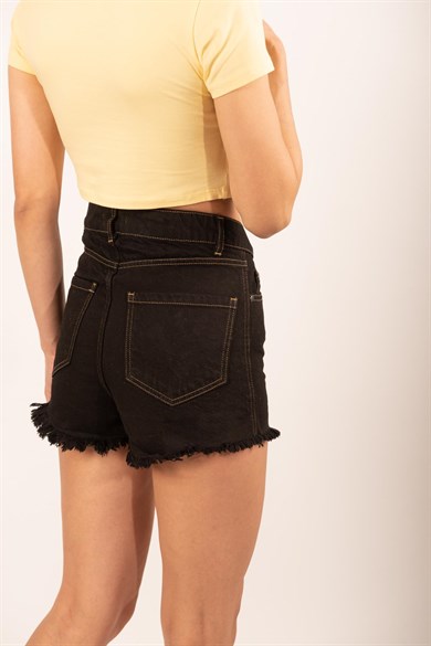 CHUBA Kadın Siyah Dikişsiz Paça Yüksek Bel Denim Şort 21S602