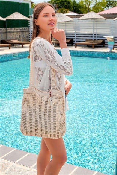 Chuba Kadın Triko Örgü Omuz Askılı Astarlı Shopper Gündelik El&Omuz Ve Plaj Çantası Vanilya CHAX801