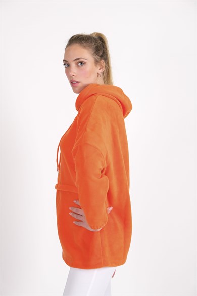 CHUBA Kadın Turuncu Kapüşonlu Oversize Outdoor Retro Polar Hoodie 22WK299