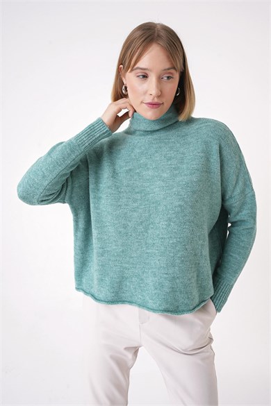 Chuba Kadın Yumuşak Dokulu Oversize Balıkçı Yaka Triko Kazak Mint 25W3014