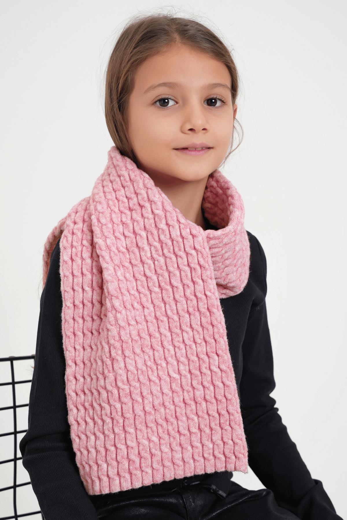 Chuba Çocuk Saç Örgü Yumuşak Tuşe Triko Atkı Pembe CHKIDS107