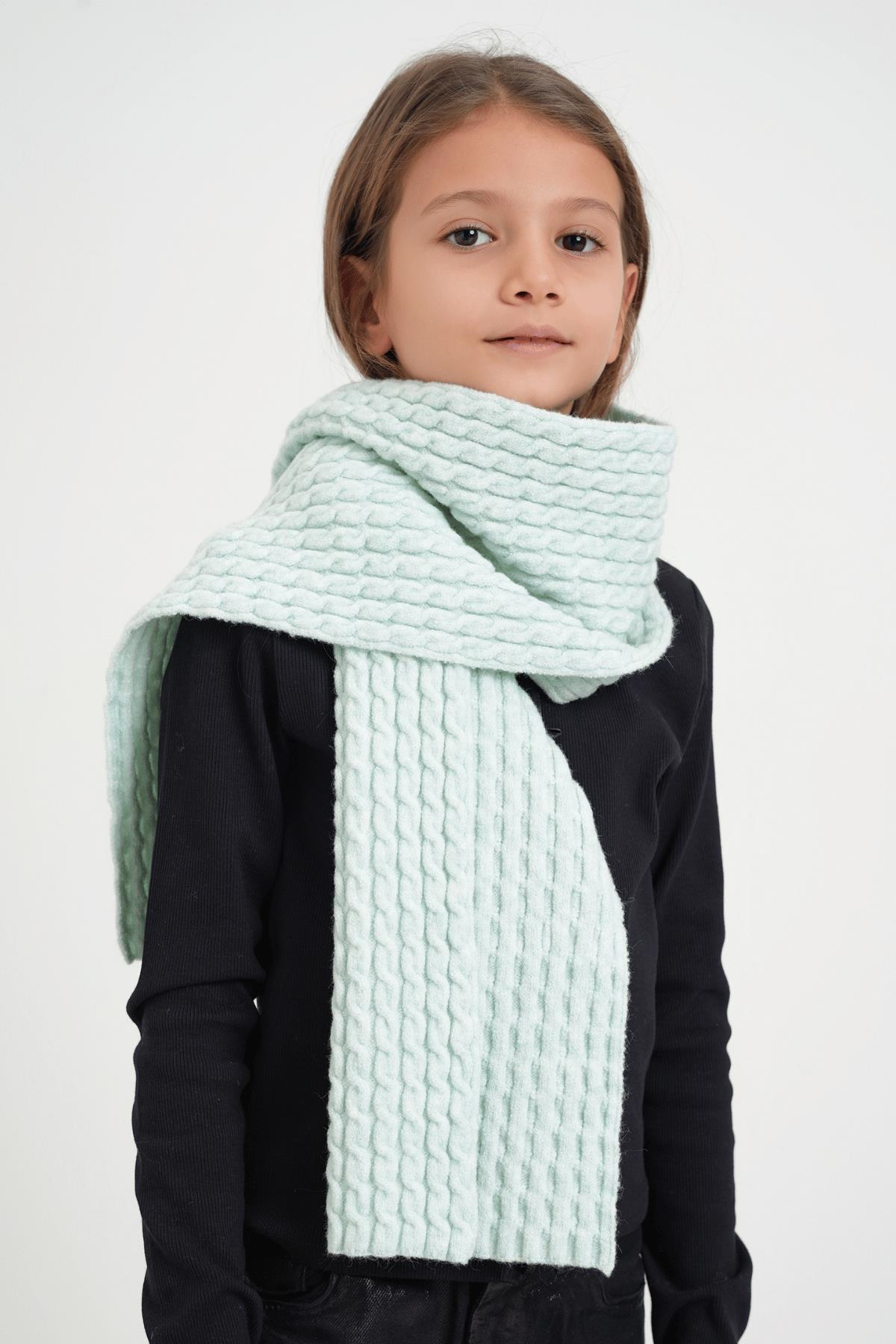Chuba Çocuk Saç Örgü Yumuşak Tuşe Triko Atkı Mint CHKIDS107