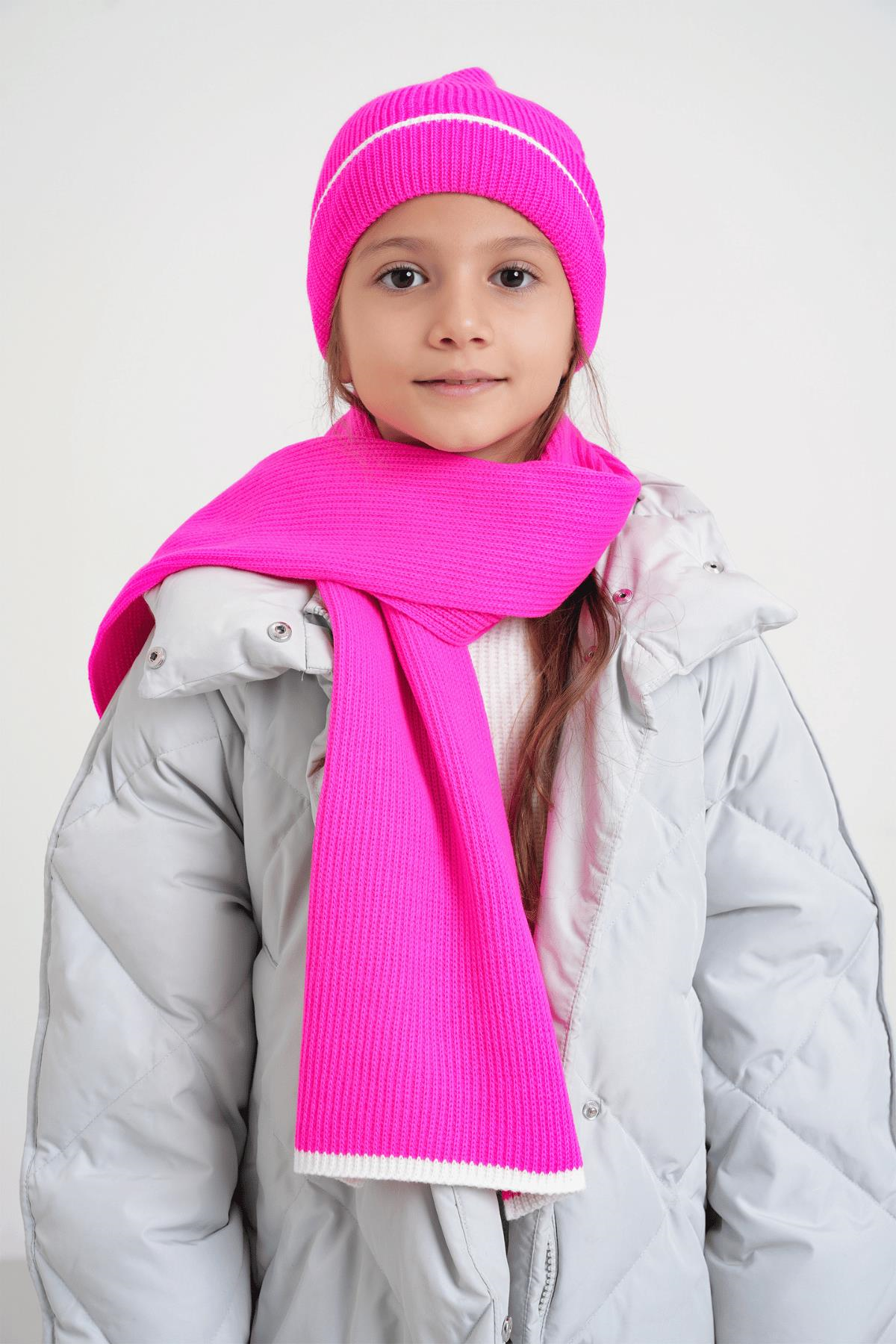Chuba Çocuk Selanik Örgü Atkı Bere Takımı 7-9 & 10-12 Yaş Fuşya CHKIDS106