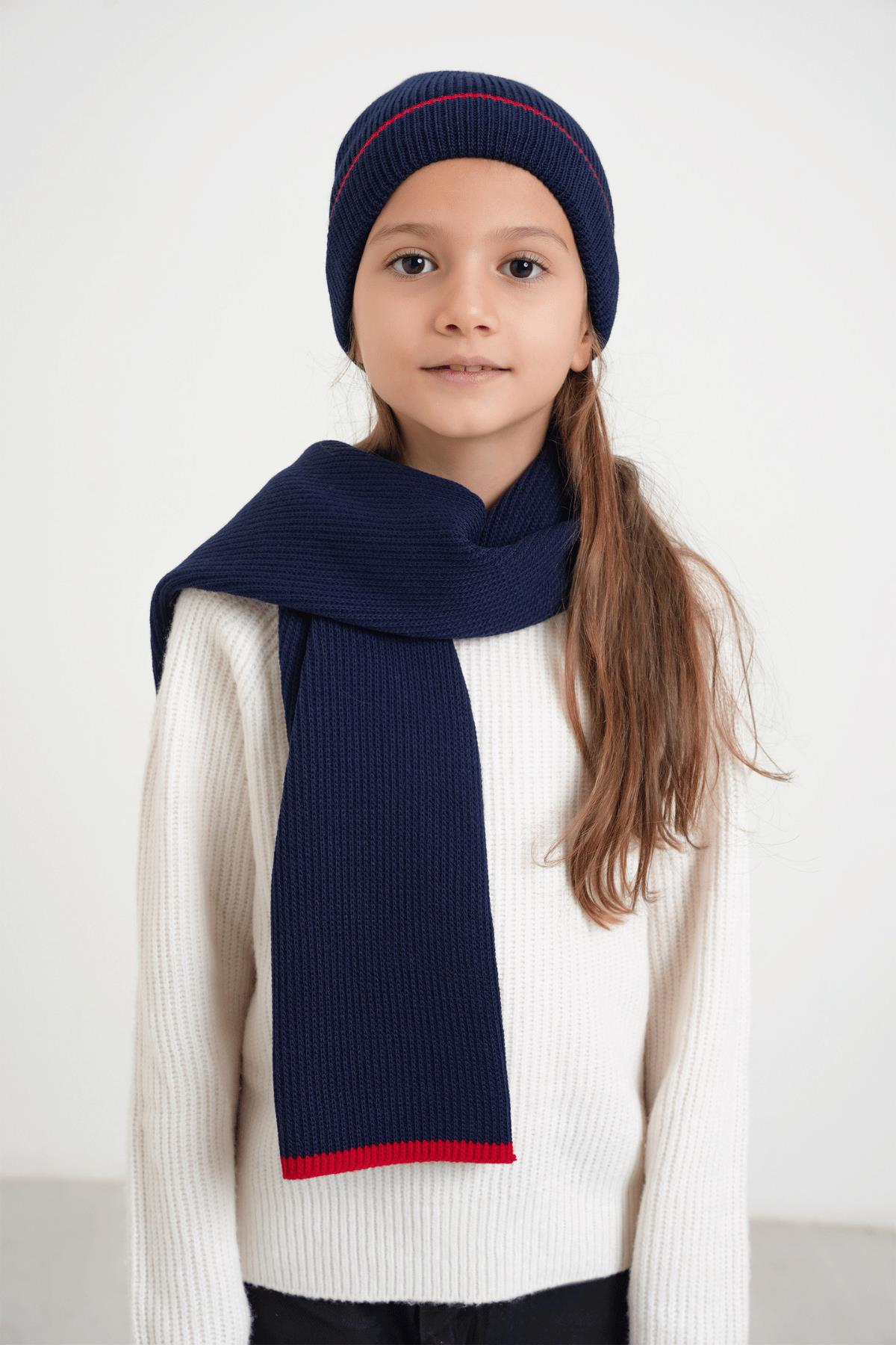 Chuba Çocuk Selanik Örgü Atkı Bere Takımı 7-9 & 10-12 Yaş Lacivert CHKIDS106